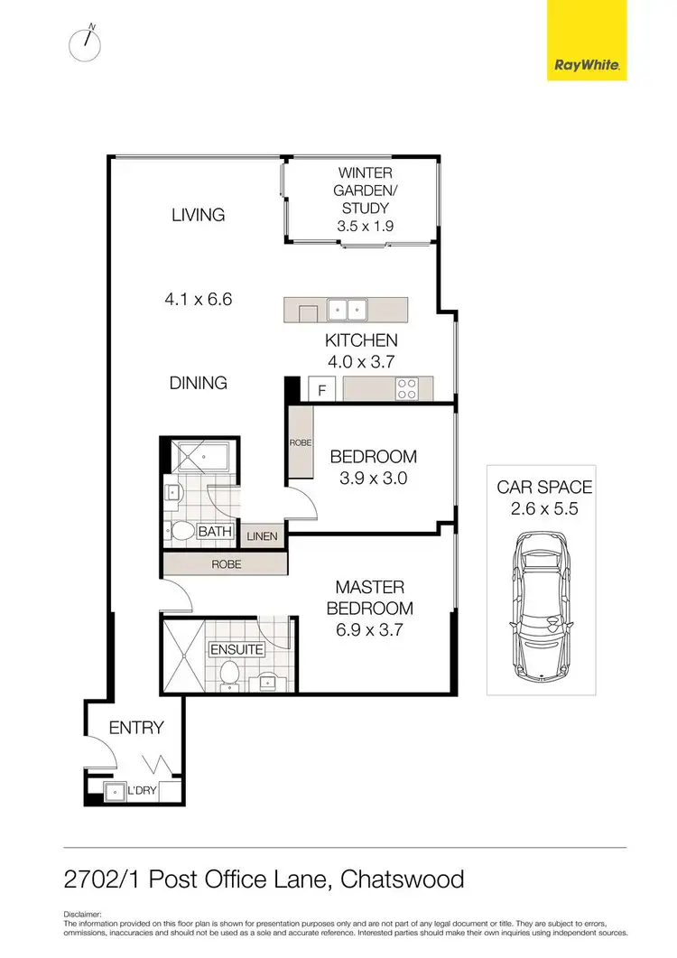 Floorplan of Homely unit listing, 2702/1 Post Office Lane, Chatswood NSW 2067