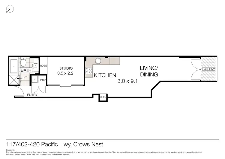 Floorplan of Homely studio listing, 117/402-420 Pacific Highway, Crows Nest NSW 2065