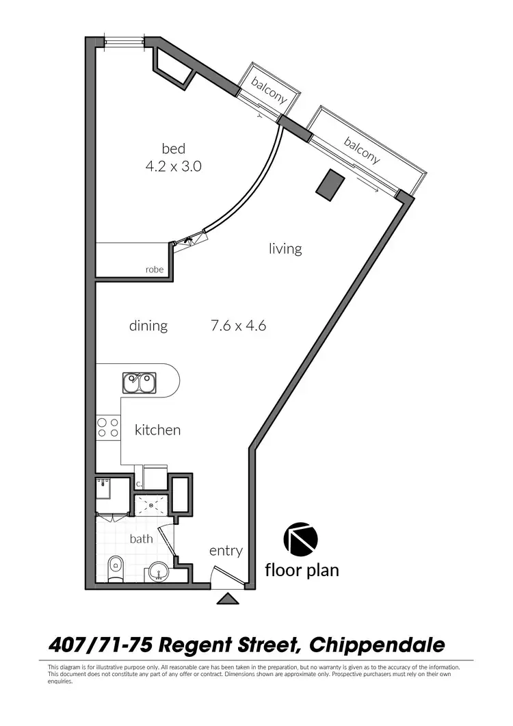 Floorplan of Homely apartment listing, 407/71-75 Regent Street, Chippendale NSW 2008