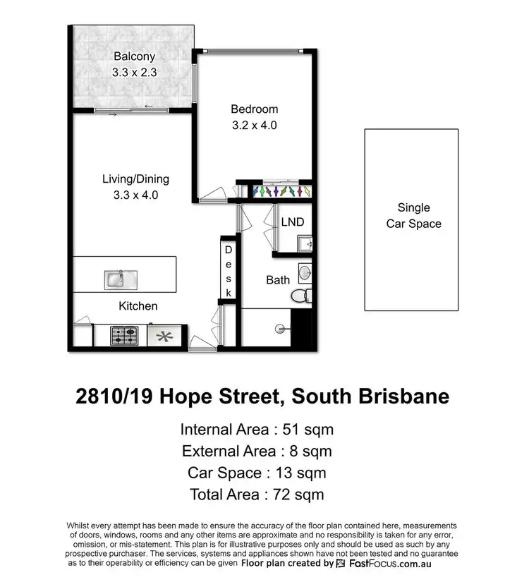 Floorplan of Homely apartment listing, 2810/19 Hope Street, South Brisbane QLD 4101