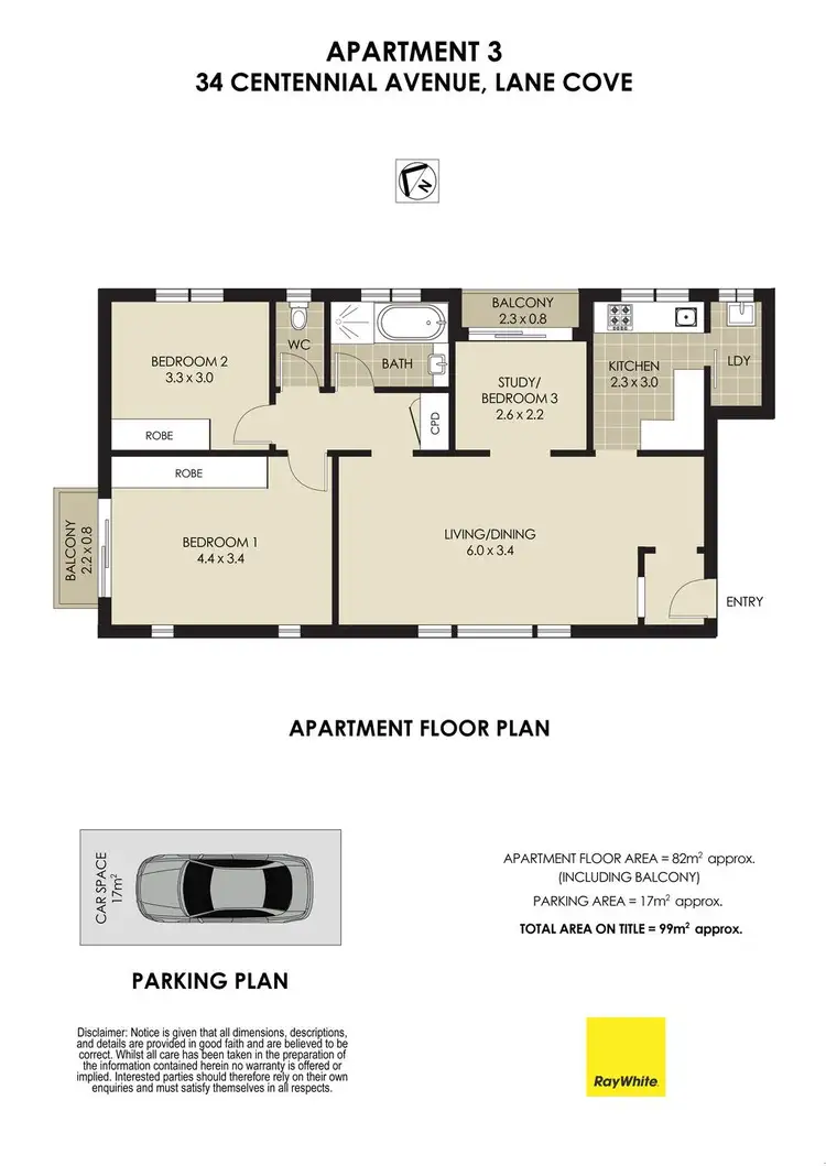 Floorplan of Homely apartment listing, 3/34 Centennial Avenue, Lane Cove NSW 2066