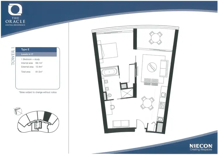 Floorplan of Homely unit listing, 1405 'The Oracle' 1 Oracle Boulevard, Broadbeach QLD 4218