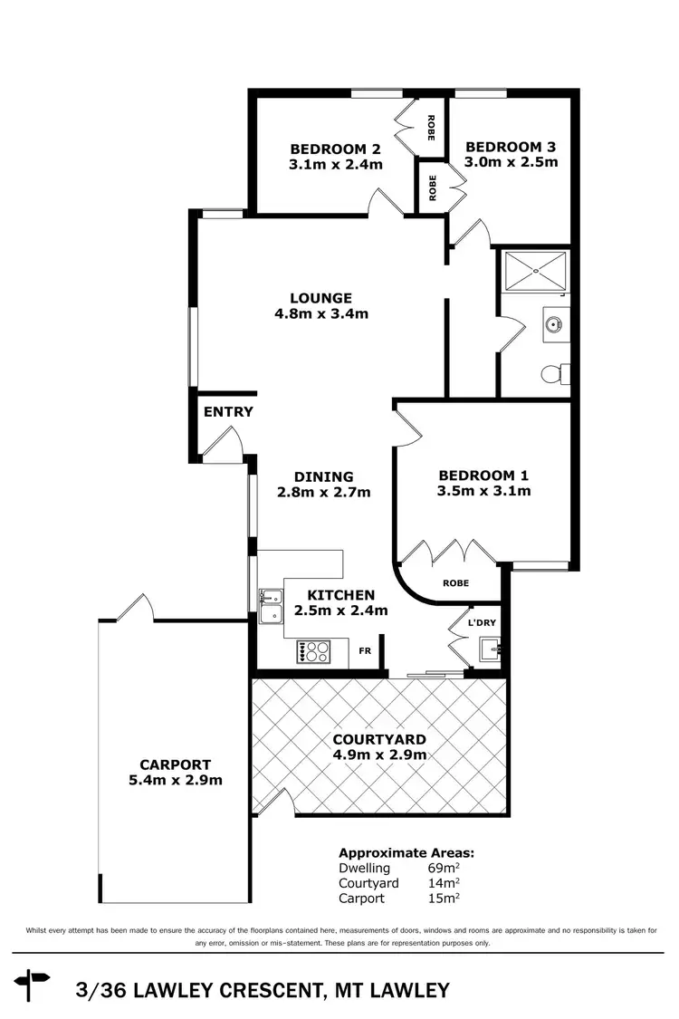 Floorplan of Homely villa listing, 3/36 Lawley Crescent, Mount Lawley WA 6050