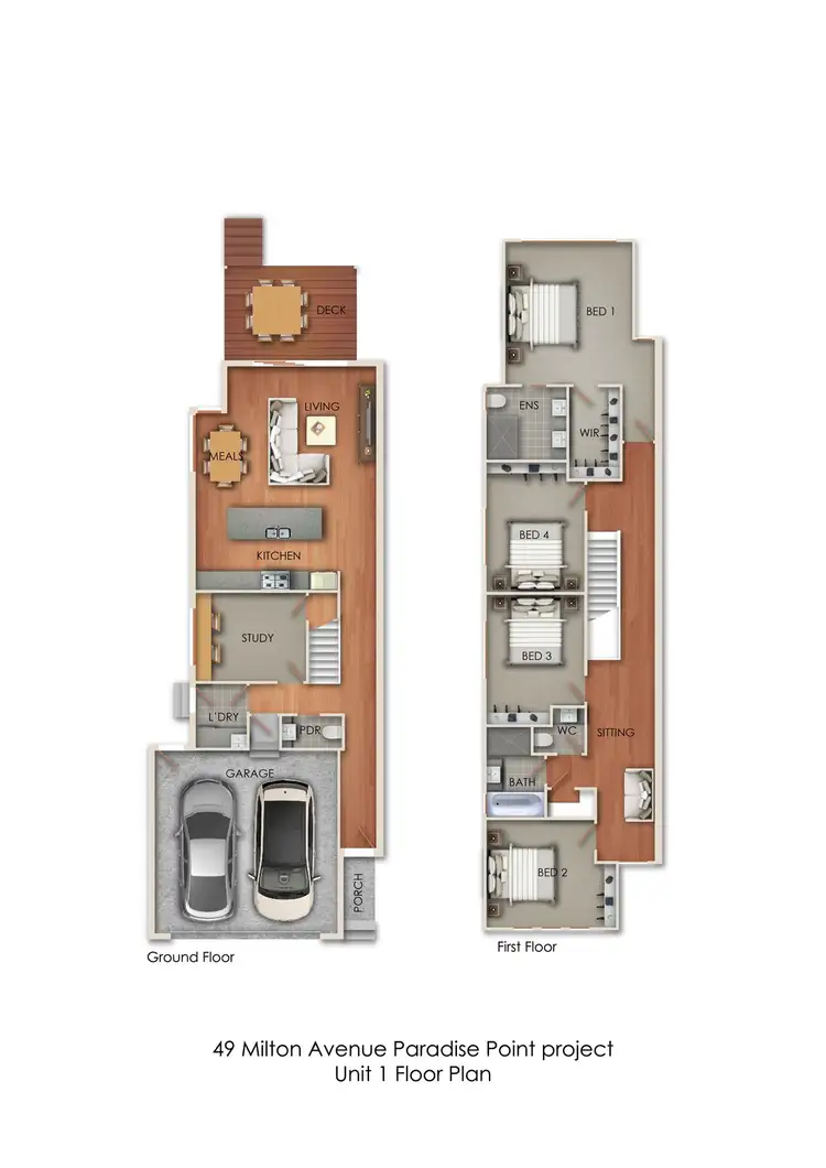 Floorplan of Homely semi-detached listing, 1 & 2/49 Milton Avenue, Paradise Point QLD 4216