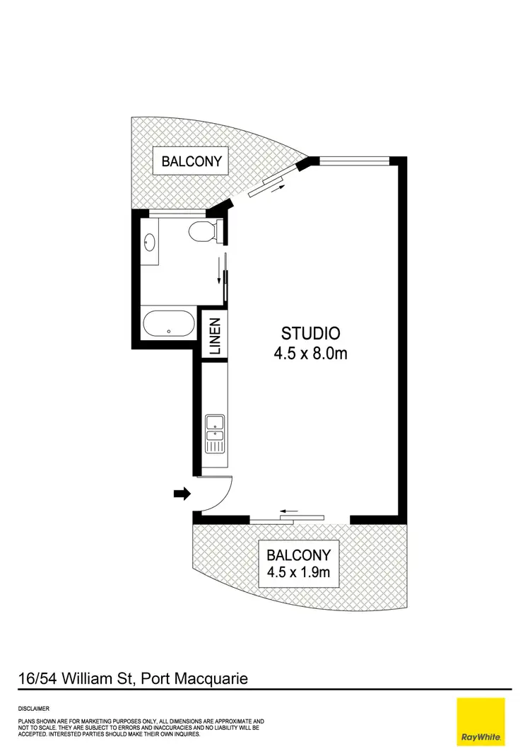 Floorplan of Homely studio listing, 16/54-56 William Street, Port Macquarie NSW 2444
