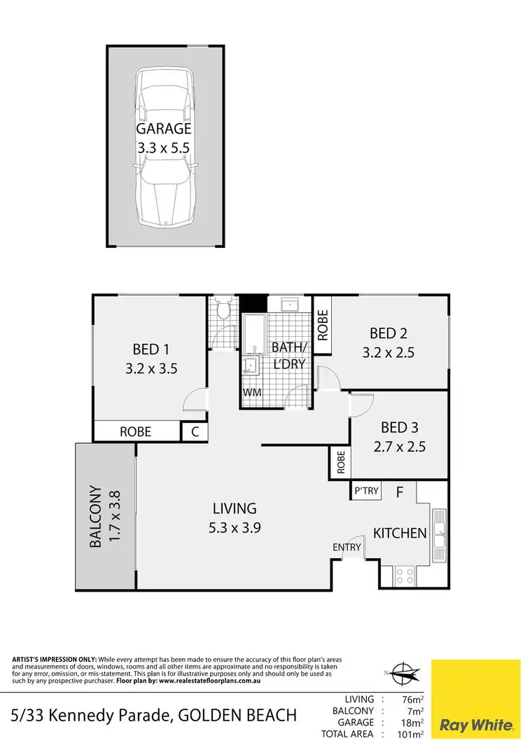 Floorplan of Homely apartment listing, 5/33 Kennedy Parade, Golden Beach QLD 4551
