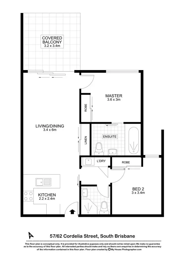 Floorplan of Homely apartment listing, 57/62 Cordelia Street, South Brisbane QLD 4101