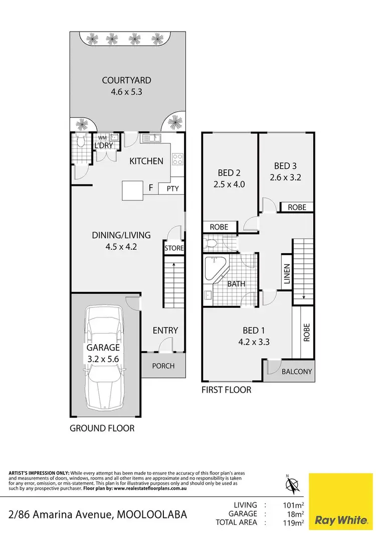 Floorplan of Homely townhouse listing, 2/86 Amarina Avenue, Mooloolaba QLD 4557