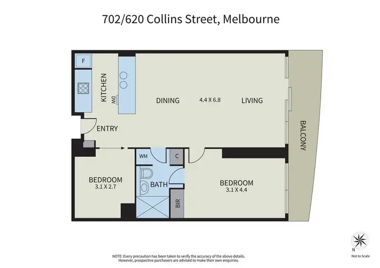Floorplan of Homely apartment listing, 702/620 Collins Street, Melbourne VIC 3000