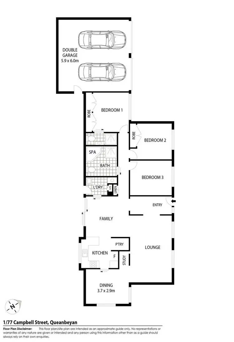 Floorplan of Homely semi-detached listing, 1/77 Campbell Street, Queanbeyan NSW 2620