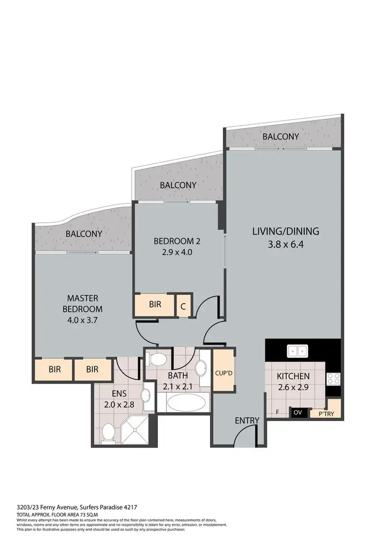 Floorplan of Homely apartment listing, 3203/23 Ferny Avenue, Surfers Paradise QLD 4217