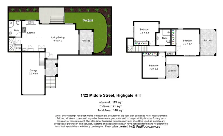 Floorplan of Homely townhouse listing, 1/22 Middle Street, Highgate Hill QLD 4101