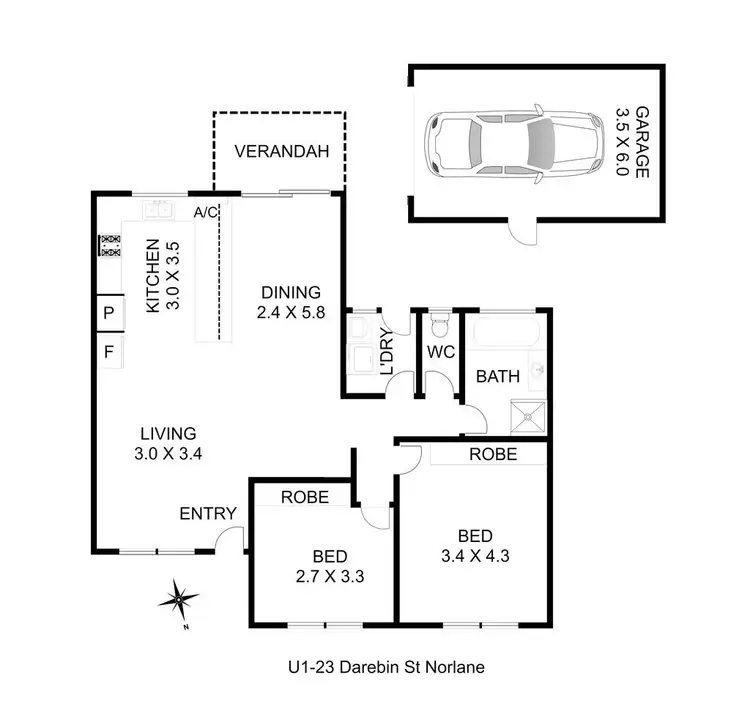 Floorplan of Homely unit listing, 1/23 Darebin Street, Norlane VIC 3214