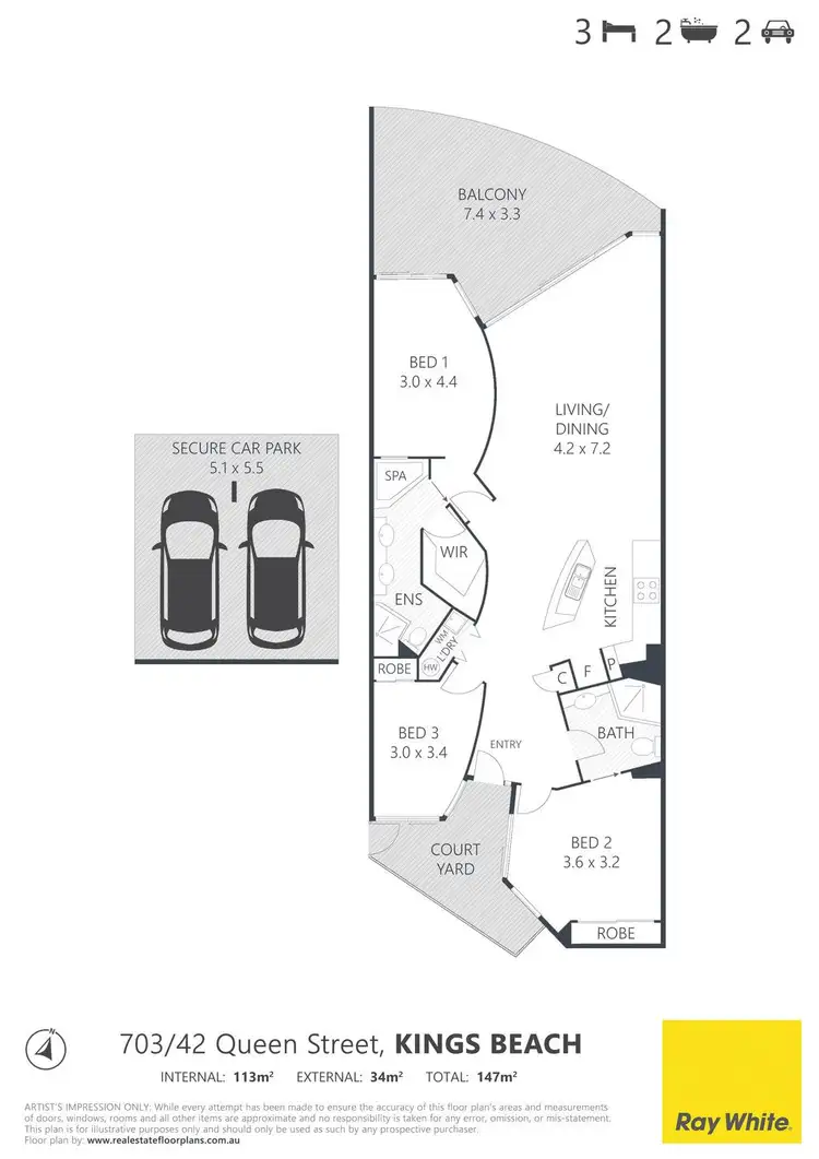 Floorplan of Homely unit listing, Unit 703/42 Queen Street, Kings Beach QLD 4551