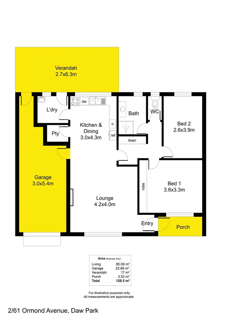 Floorplan of Homely unit listing, 2/61 Ormond Avenue, Daw Park SA 5041
