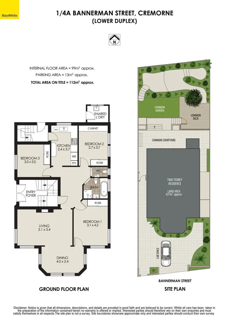 Floorplan of Homely semi-detached listing, 1/4A Bannerman Street, Cremorne NSW 2090
