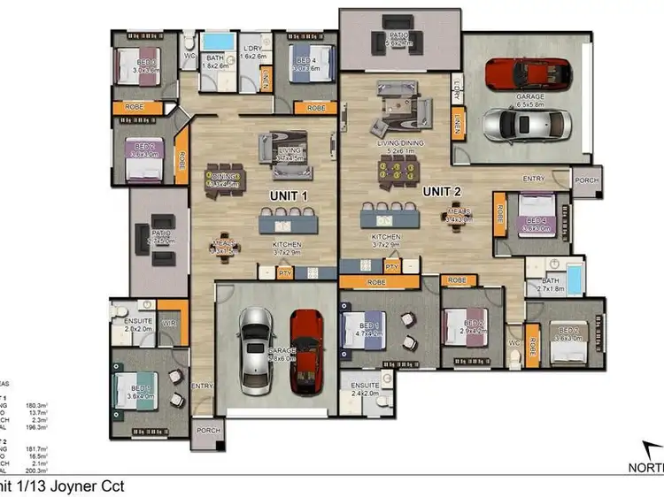 Floorplan of Homely semi-detached listing, 1 & 2/13 Joyner Circuit, Caboolture QLD 4510