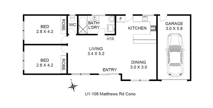 Floorplan of Homely unit listing, 1/108 Matthews Road, Corio VIC 3214