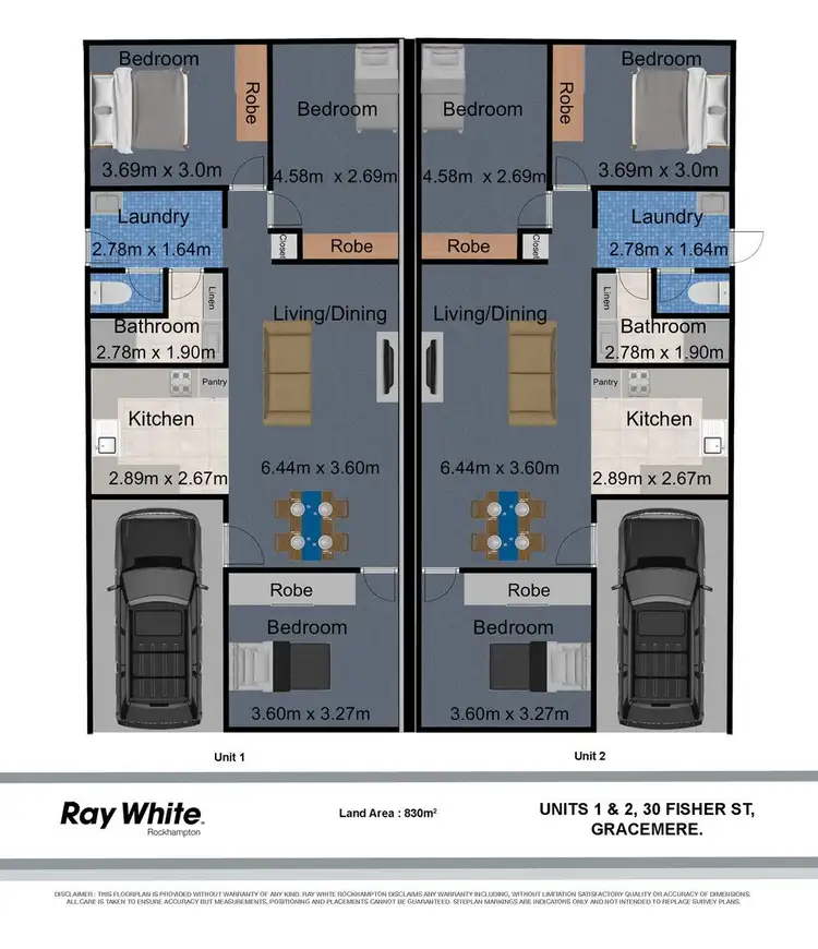 Floorplan of Homely semi-detached listing, 1 & 2/30 Fisher Street, Gracemere QLD 4702
