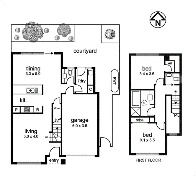 Floorplan of Homely townhouse listing, 2/8 Plymouth Street, Pascoe Vale VIC 3044