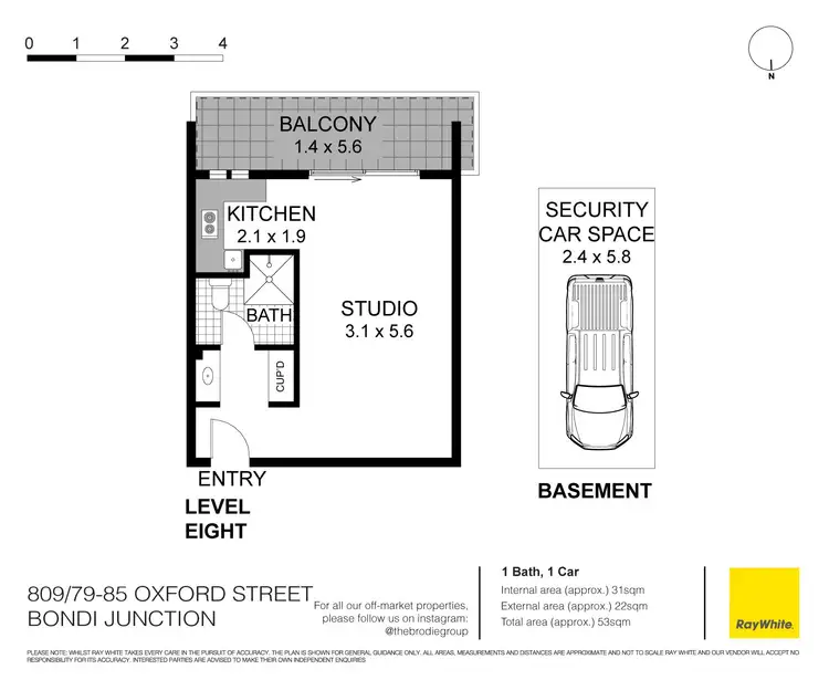 Floorplan of Homely studio listing, 809/79 Oxford Street, Bondi Junction NSW 2022