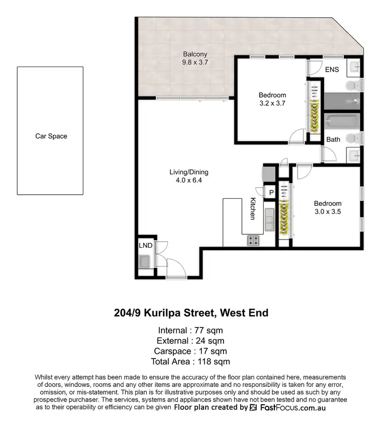 Floorplan of Homely apartment listing, 204/9 Kurilpa Street, West End QLD 4101