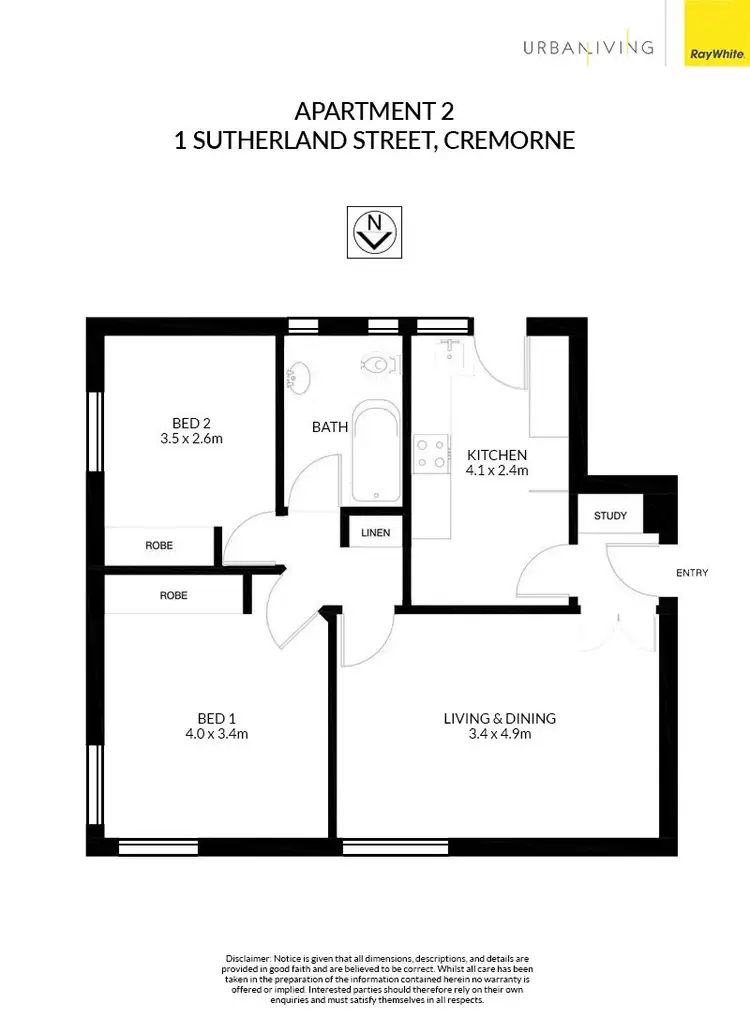 Floorplan of Homely apartment listing, 2/1 Sutherland Street, Cremorne NSW 2090