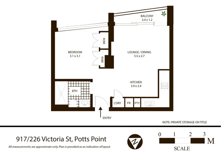 Floorplan of Homely studio listing, 917/226 Victoria Street, Potts Point NSW 2011