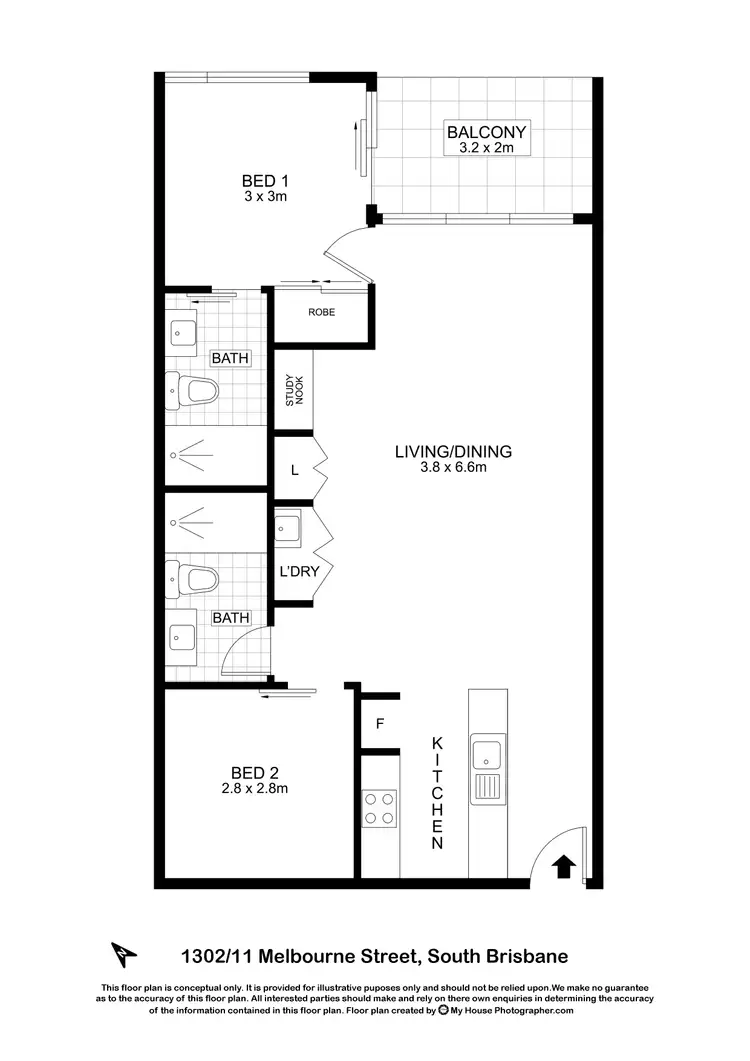 Floorplan of Homely apartment listing, 1302/111 Melbourne Street, South Brisbane QLD 4101