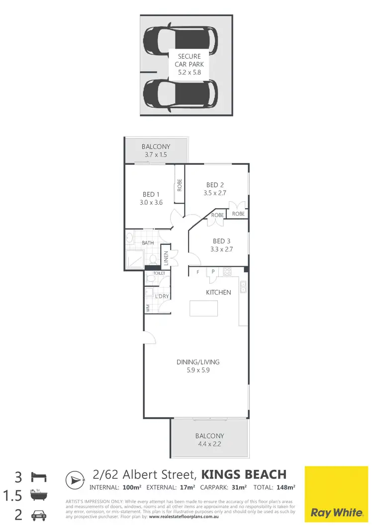 Floorplan of Homely unit listing, Unit 2/62 Albert Street, Kings Beach QLD 4551