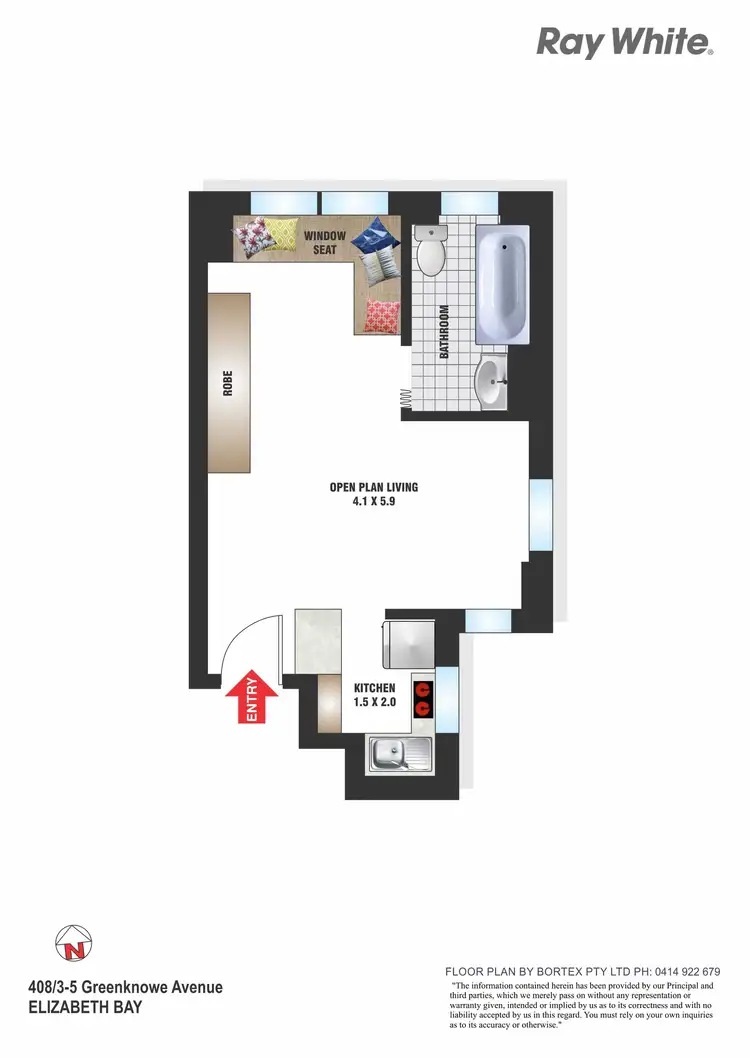 Floorplan of Homely studio listing, 408/3-5 Greenknowe Avenue, Elizabeth Bay NSW 2011