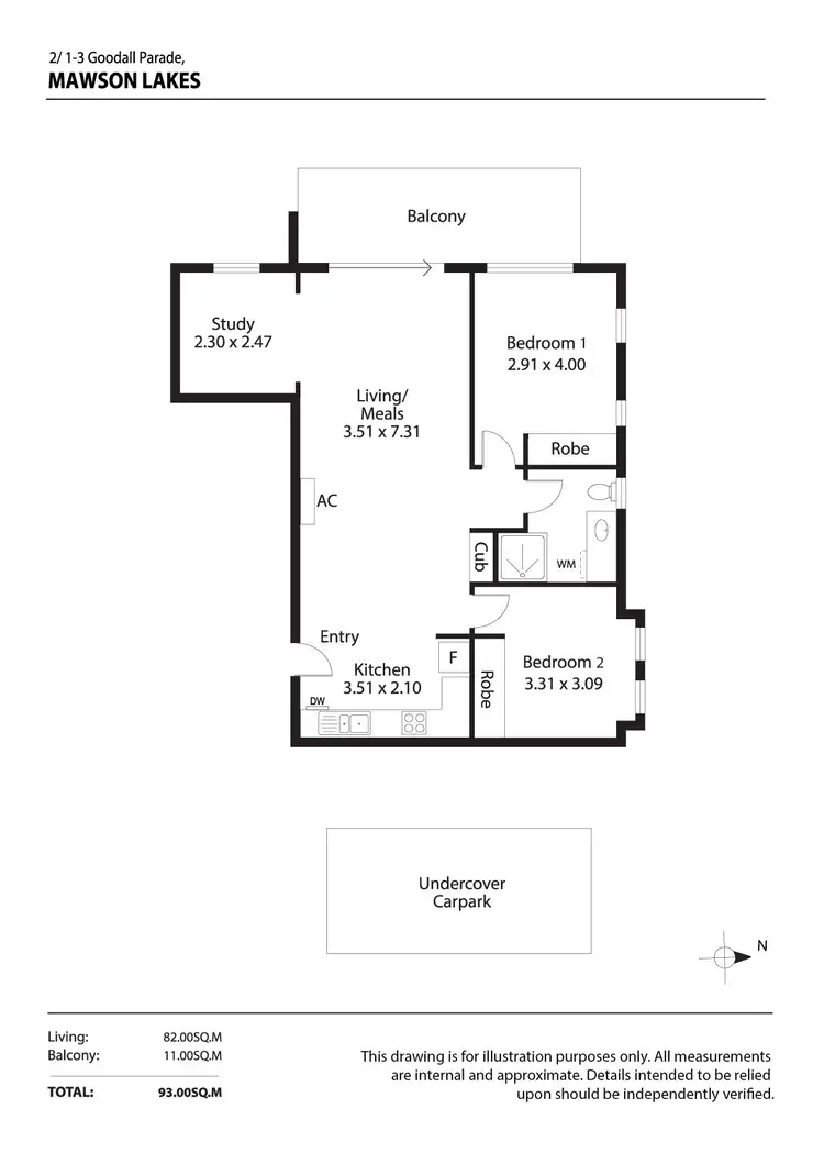 Floorplan of Homely apartment listing, 2, 1-3 Goodall Parade, Mawson Lakes SA 5095