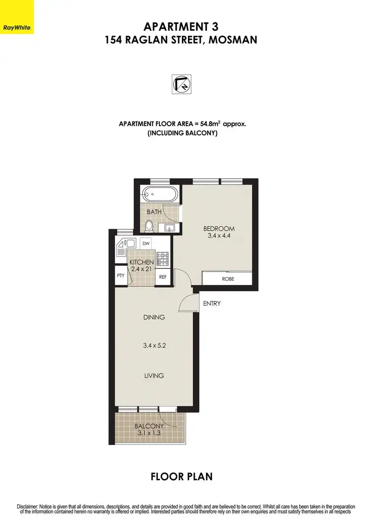 Floorplan of Homely apartment listing, 3/154 Raglan Street, Mosman NSW 2088
