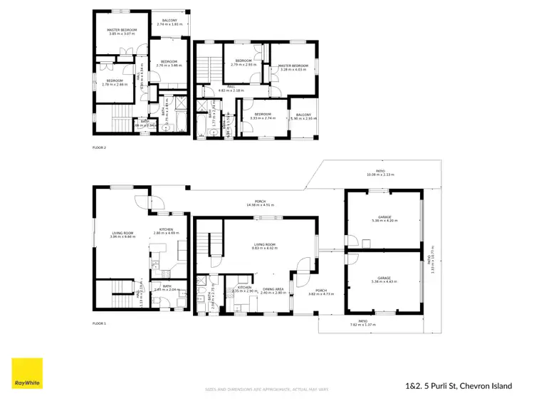 Floorplan of Homely semi-detached listing, 1 & 2/5 Purli Street, Chevron Island QLD 4217