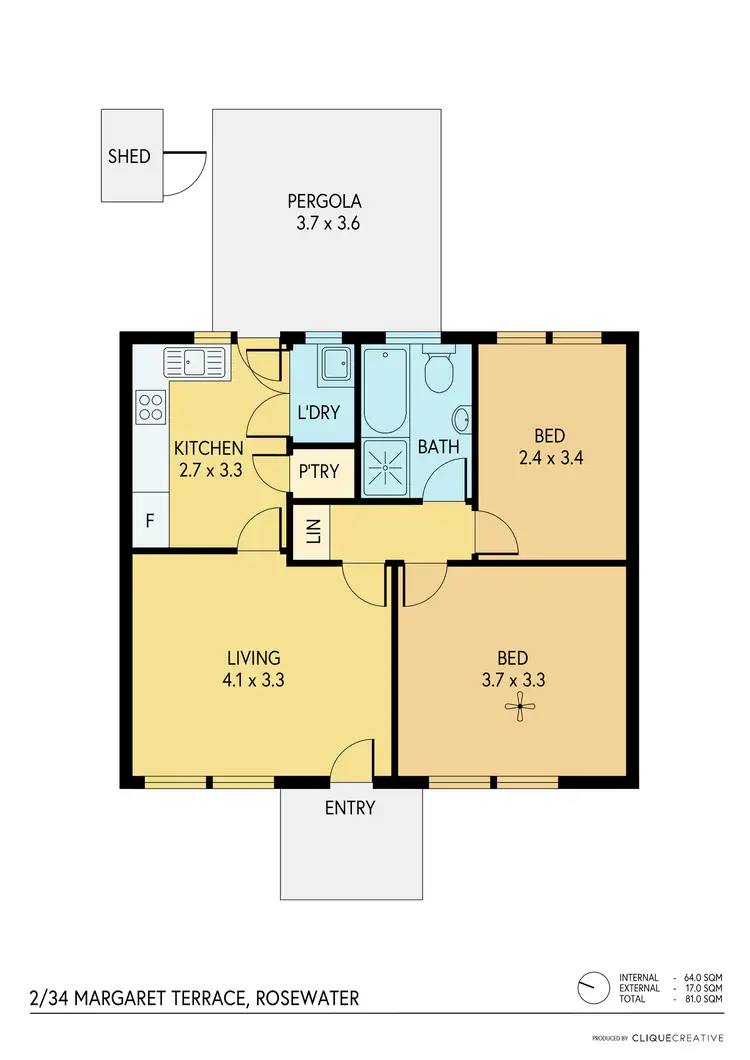 Floorplan of Homely unit listing, 2/34 Margaret Terrace, Rosewater SA 5013