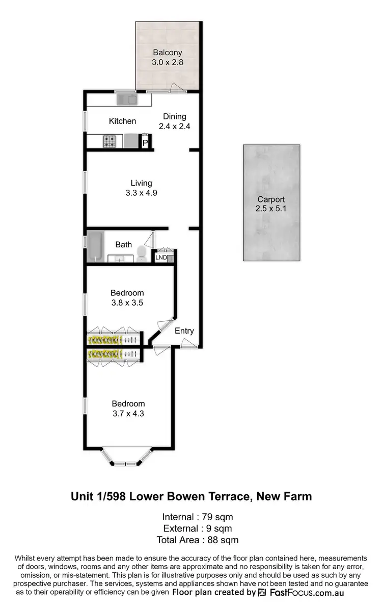 Floorplan of Homely apartment listing, 1/598 Lower Bowen Terrace, New Farm QLD 4005