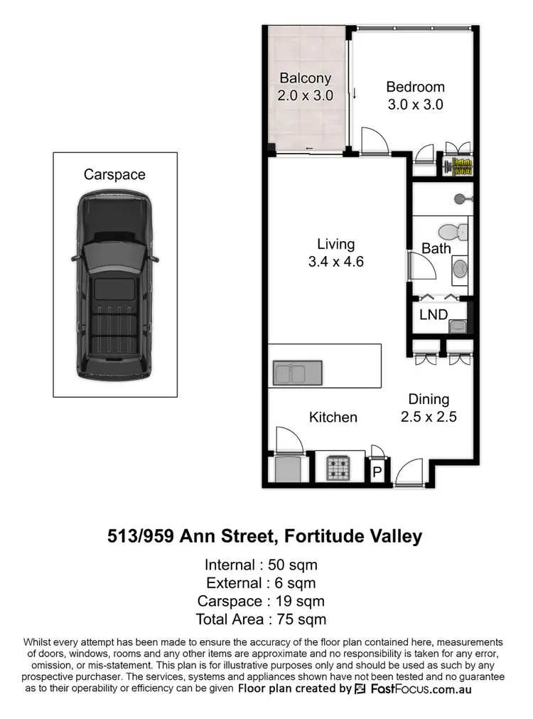 Floorplan of Homely apartment listing, 513/959 Ann Street, Fortitude Valley QLD 4006