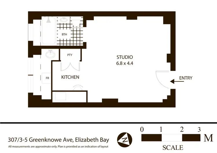 Floorplan of Homely studio listing, 307/3-5 Greenknowe Avenue, Elizabeth Bay NSW 2011