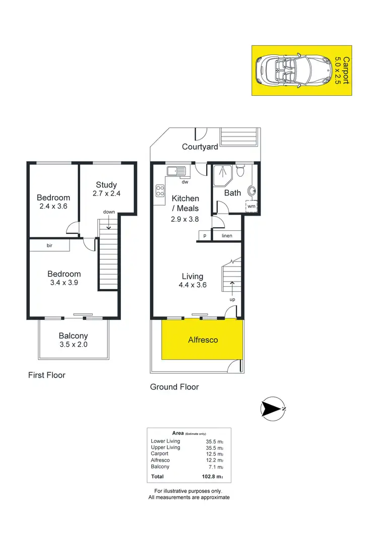 Floorplan of Homely townhouse listing, 1/341-343 Sir Donald Bradman Drive, Brooklyn Park SA 5032