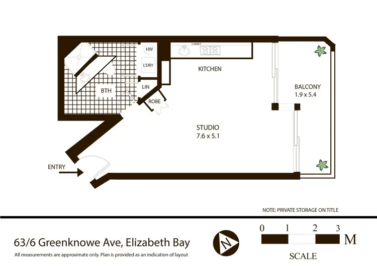 Floorplan of Homely studio listing, 63/6 Greenknowe Avenue, Elizabeth Bay NSW 2011