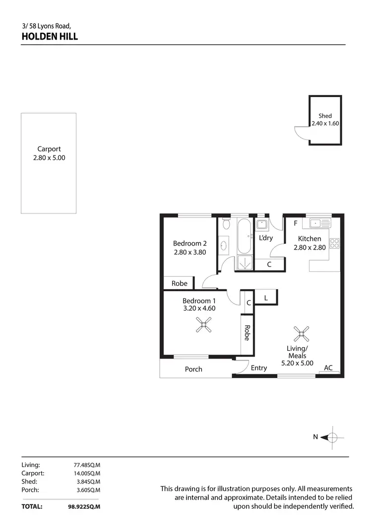 Floorplan of Homely unit listing, 3/58 Lyons Road, Holden Hill SA 5088
