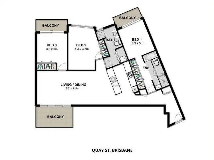 Floorplan of Homely apartment listing, 1407/92-100 Quay Street, Brisbane City QLD 4000