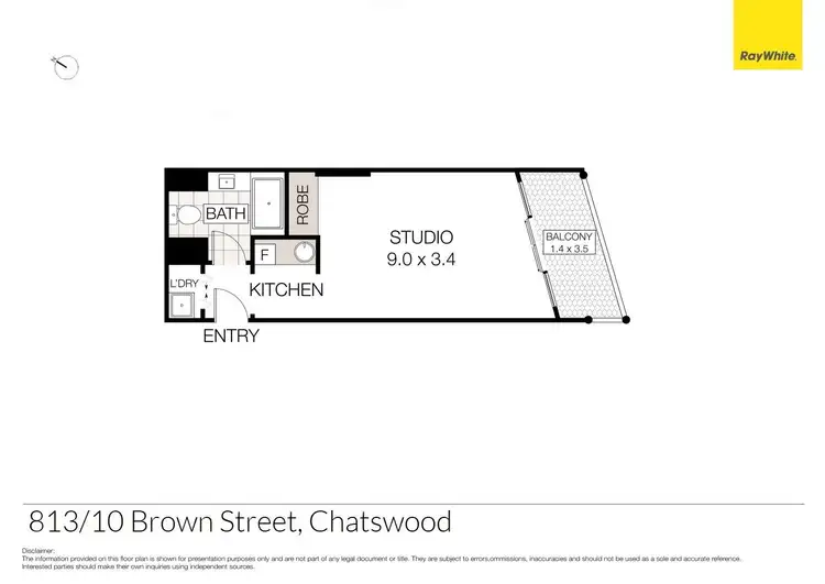 Floorplan of Homely studio listing, 813/10 Brown Street, Chatswood NSW 2067