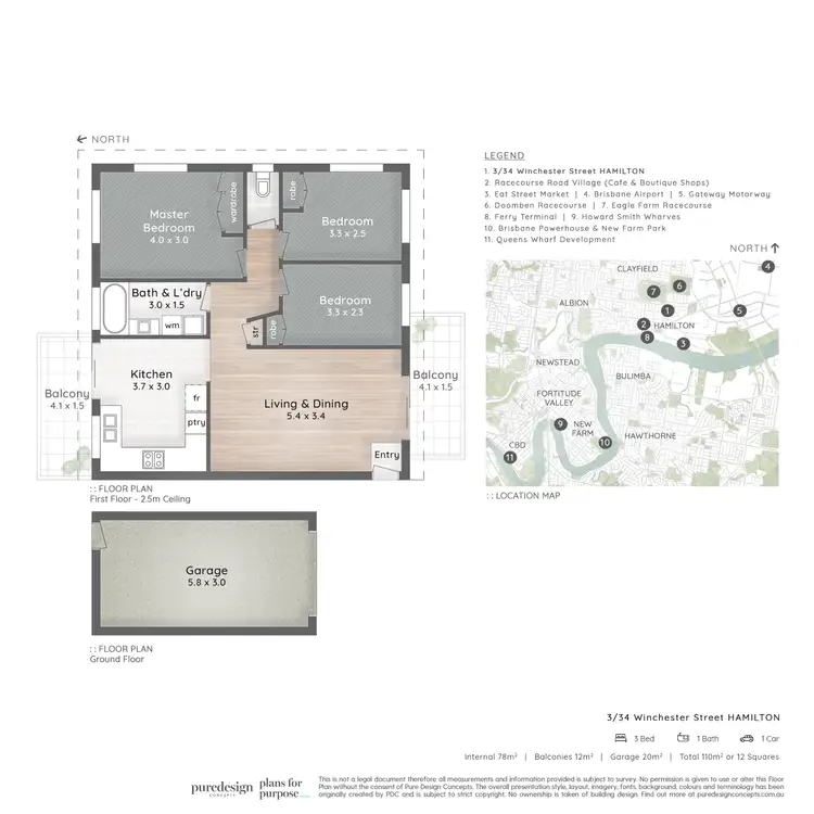 Floorplan of Homely apartment listing, 3/34 Winchester Street, Hamilton QLD 4007