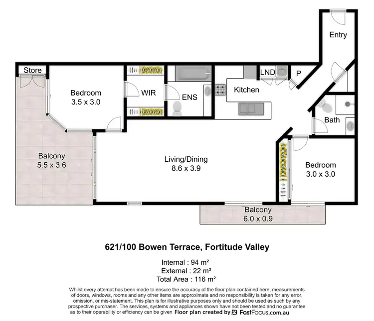 Floorplan of Homely apartment listing, 621/100 Bowen Terrace, Fortitude Valley QLD 4006