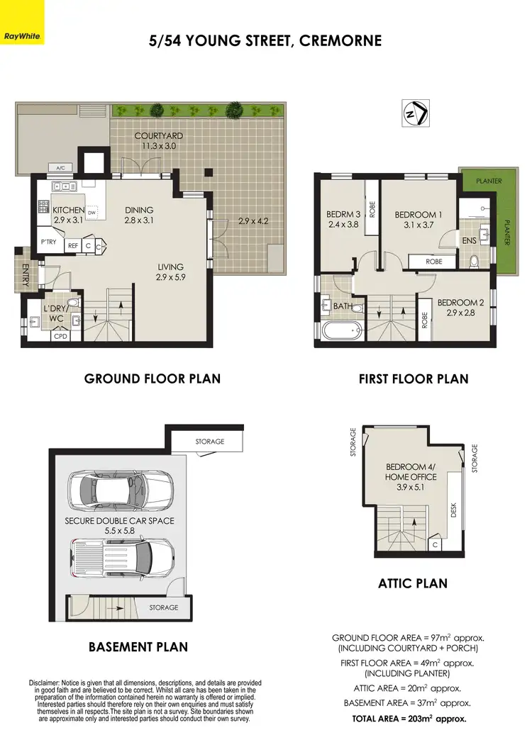Floorplan of Homely townhouse listing, 5/54 Young Street, Cremorne NSW 2090