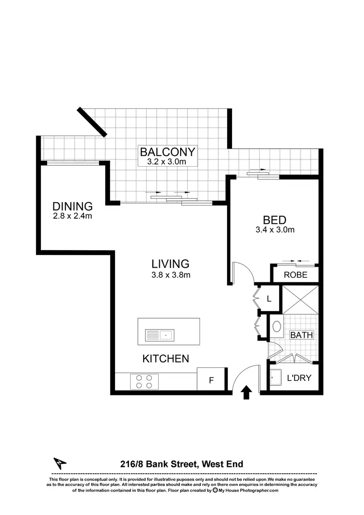 Floorplan of Homely apartment listing, 216/8 Bank Street, West End QLD 4101