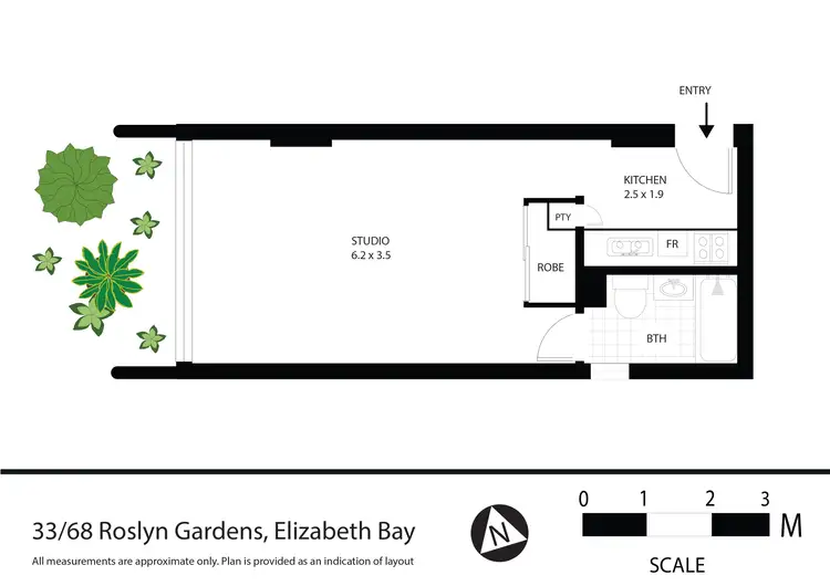 Floorplan of Homely studio listing, 33/68-72 Roslyn Gardens, Rushcutters Bay NSW 2011