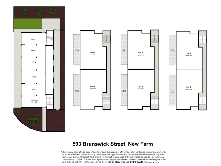 Floorplan of Homely block of units listing, 1 - 6/593 Brunswick Street, New Farm QLD 4005