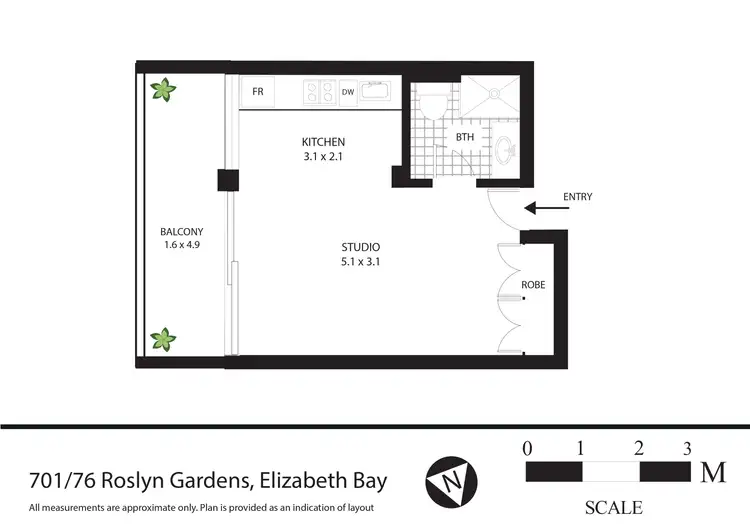 Floorplan of Homely studio listing, 701/76 Roslyn Gardens, Elizabeth Bay NSW 2011